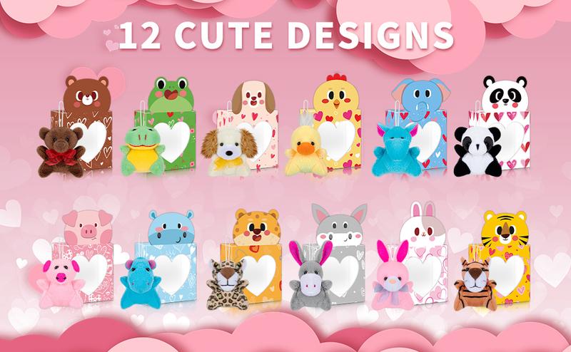 Easter Animal Plush Toy Party Favors 24 Packs Heart Boxes for Kids KeyChain Fidget Toy Classroom Gift Exchange School Rewards