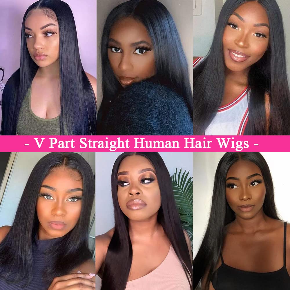 Mamushow 180% Density V Part Wig Human Hair Body Wave and Straight Human Hair Wigs for Black Women Upgrade U Part Human Hair Wig Full Head Clip In Half Wig