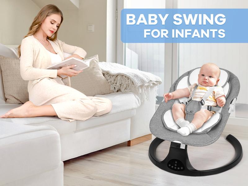 Baby Electric Bouncer, Baby Rocker, Electric swing, 5 Speed & 10 Lullabies, Baby Bassinet, Adapter & Battery Powered, For Indoor Use, Remote Control