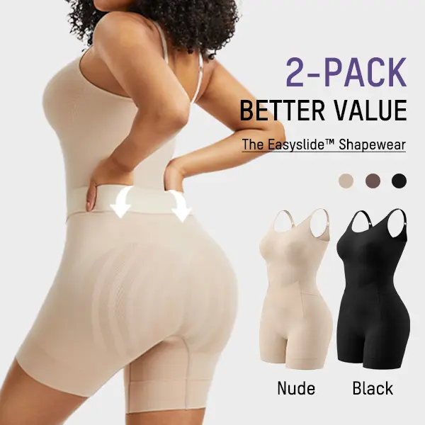 SHECURVE 2 Piece Easyslide Shapewear Tummy Control Butt Lifter Faja Back Pull Down Bodysuit Scruntch with Back Bone Support & Cotton Gusset for Women Postpartum Everyday #SummerVibes