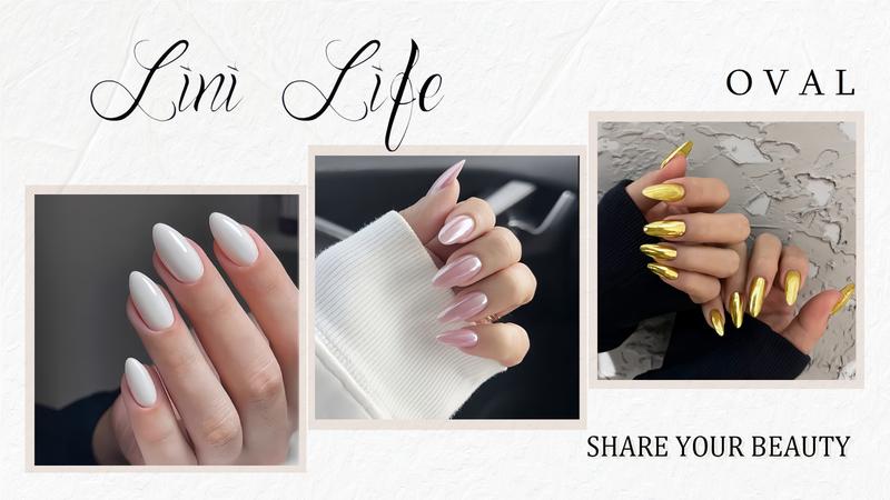 Fashion Solid Color Press-on Nails, Almond Shape • White, Pollen Ice Translucent, Mirror Gold, Rose Gold • Simple & High-end Look, 24pcs