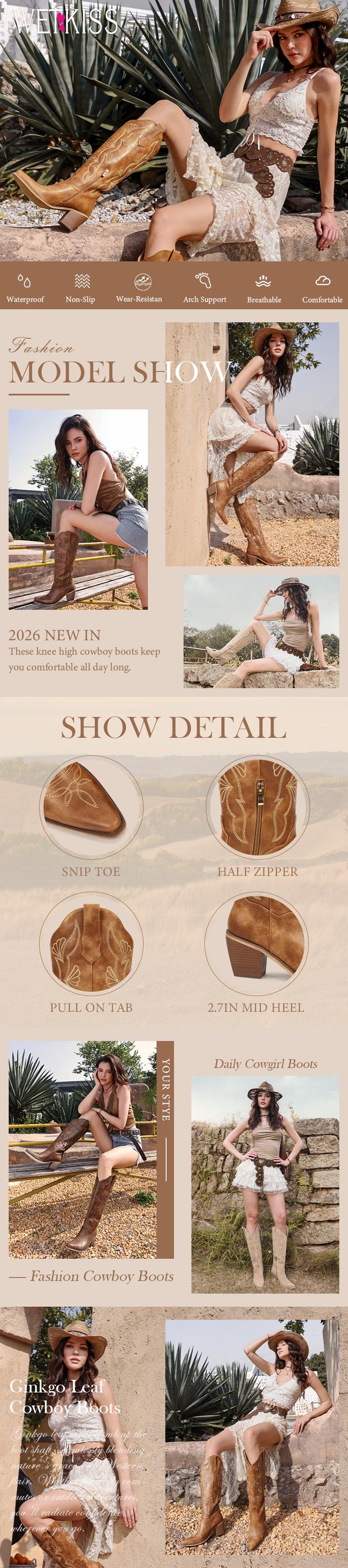 Wetkiss Women’s Knee High Western Boots, Ginkgo Leaf Embroidered Cowboy Style with Chunky Heel and Convenient Side Zip Design ,Women's Shoes,Women's Boots #TikTokShopSpringGlowUp Wetkiss Women’s Knee High Western Boots, Ginkgo Leaf Embroidered Cowboy Style with Chunky Heel and Convenient Side Zip Design ,Women's Shoes,Women's Boots #TikTokShopSpringGlowUp