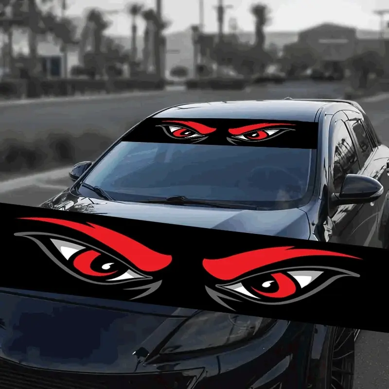 A black car sunshade front block sticker, angry eye pattern car windshield decal, suitable for car SUV truck, vehicle outdoor decorative accessories, Automobile decals, Sticker Decals, Automotive Decals, Vehicle Decoration, Decal for Cars