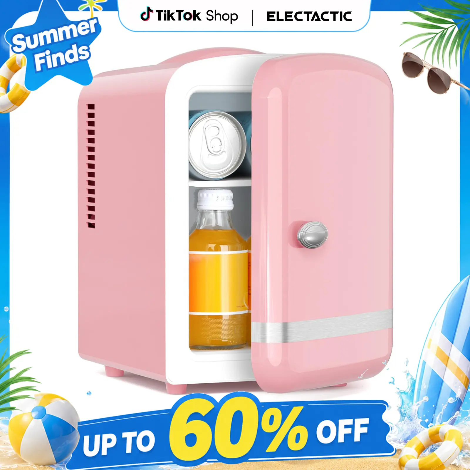 Electactic 4L Compact Thermoelectric Cooler & Warmer Mini Fridge, 12V DC/120V AC Portable ABS Shell Room Appliance for Skincare/Meds, Snacks, 15-20℃ Cooling/55-65℃ Heating, Pink DC Power Fridge for Office Small Spaces, 4-Liter