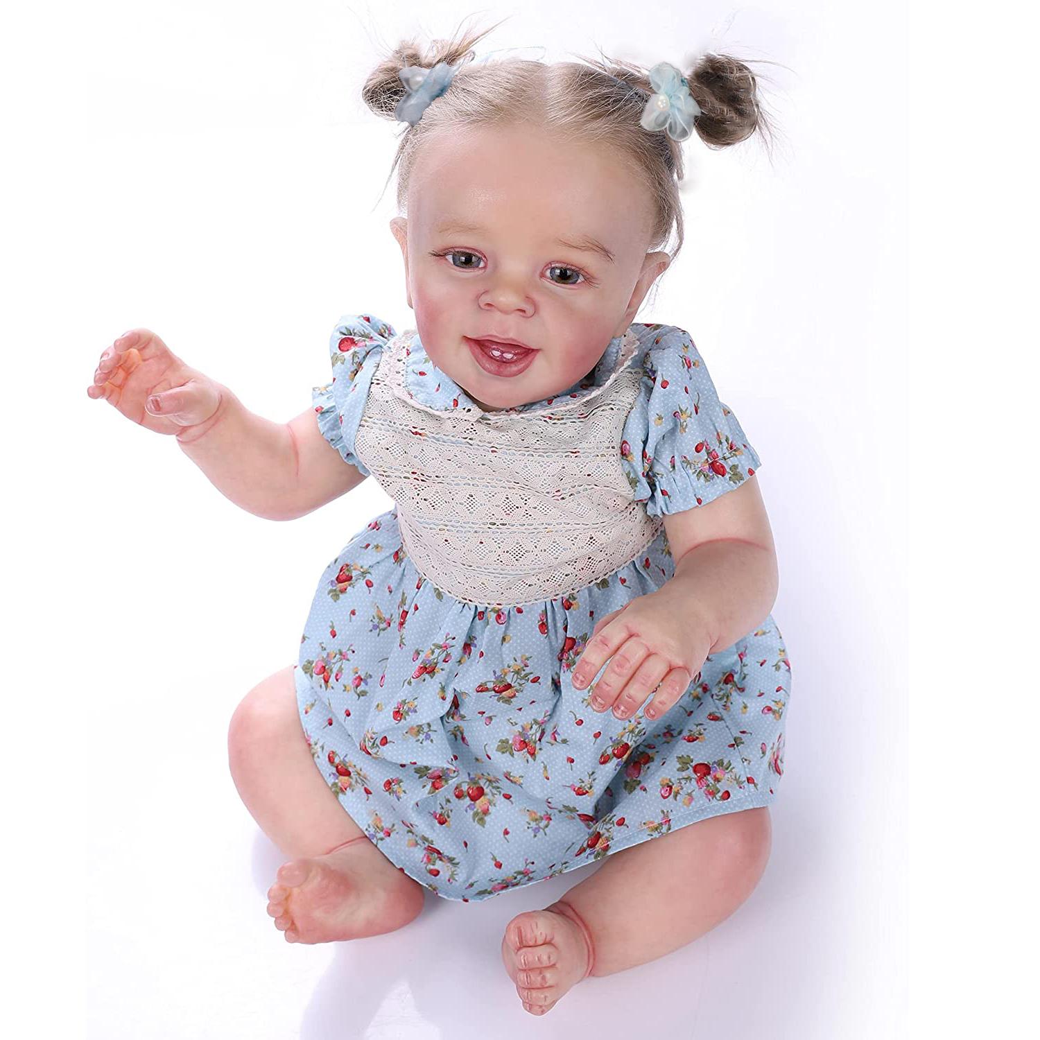 22 inches 55 cm Silicone Doll Girl Princess with Cute Face Lifelike Reborn Doll Artist Hand Painted Realistic Revived Baby Doll for Collection Festival Birthday Halloween Perfect Christmas Gift for Children Over 3 Years Old