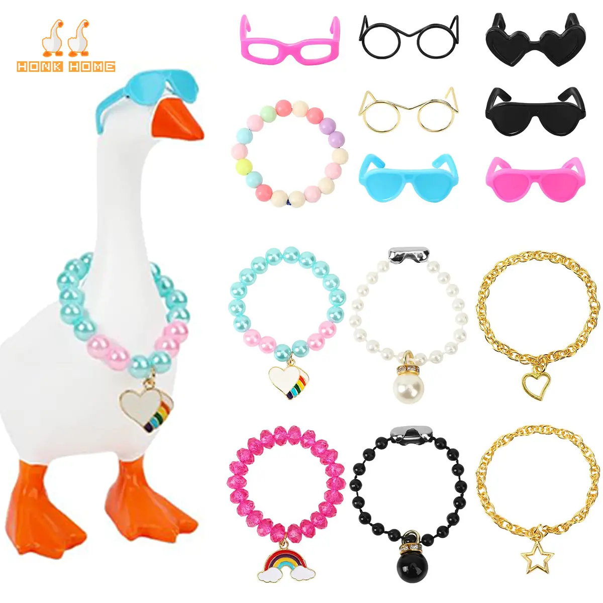 14 Pcs Accessories Set for 7 Inch Magnetic Desk Goose, Glasses & Necklace Accessories Kit for Desk Goose Key Holder, Cute Mix & Match Mini Accessories, Desk Decor Styling Outfit Set Gift