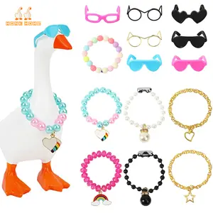 14 Pcs Accessories Set for 7 Inch Magnetic Desk Goose, Glasses & Necklace Accessories Kit for Desk Goose Key Holder, Cute Mix & Match Mini Accessories, Desk Decor Styling Outfit Set Gift
