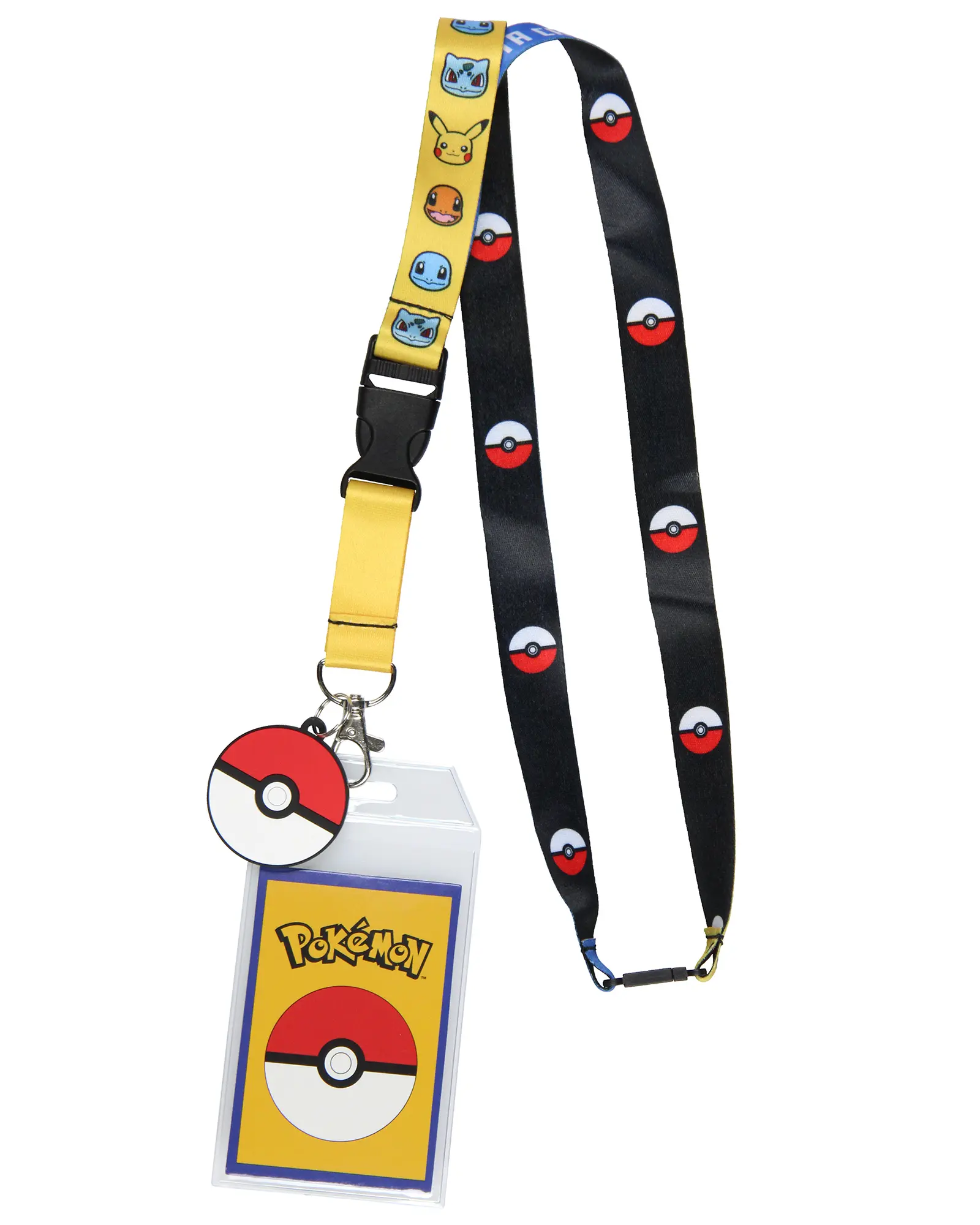 Pokemon Lanyard | Gotta Catch Em' All Pikachu Bulbasaur Squirtle Charmander Breakaway ID Badge Holder Lanyard w/ 2" Pokeball Pendant