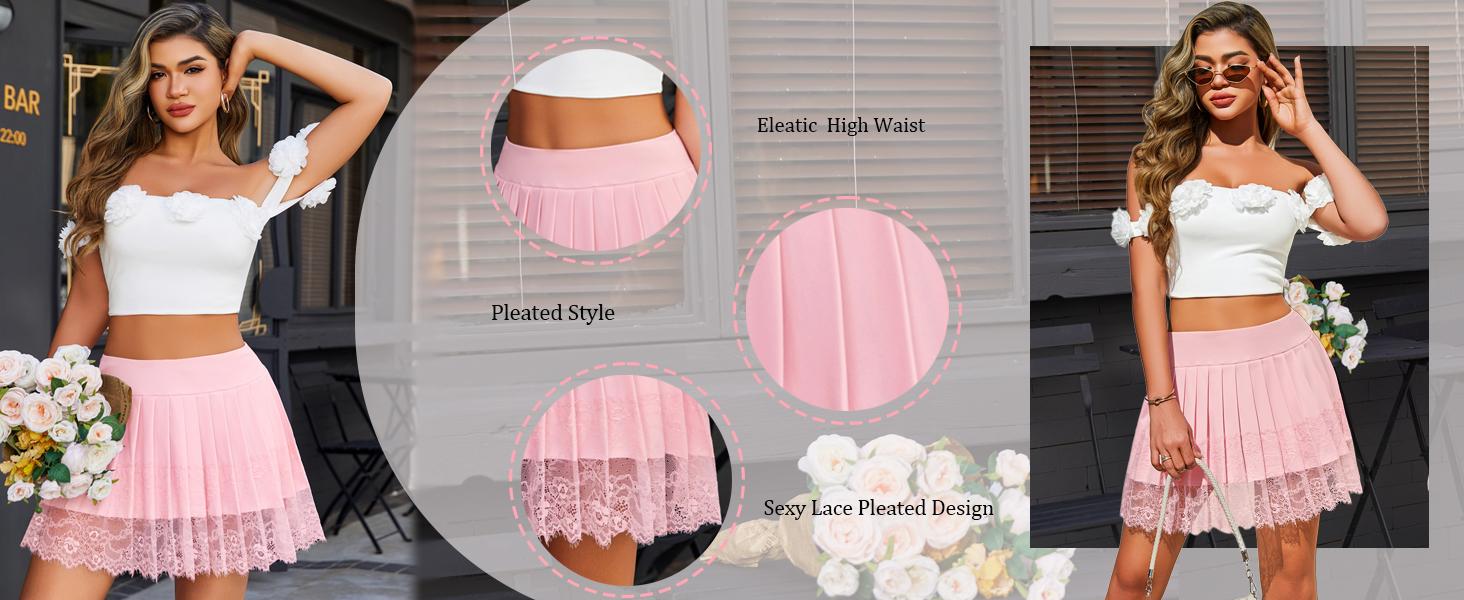 2026 NEW Womens Pleated Skirt Lace Mini Skirts Sexy High Waist Short Going Out Skirt,Women Y2k Mini Slip Skirt with Lace Trim Pleated Ruffle Short Skirts Flowy Club Night Skort Underskirt XS-XL 2026 NEW Womens Pleated Skirt Lace Mini Skirts Sexy High Waist Short Going Out Skirt,Women Y2k Mini Slip Skirt with Lace Trim Pleated Ruffle Short Skirts Flowy Club Night Skort Underskirt XS-XL