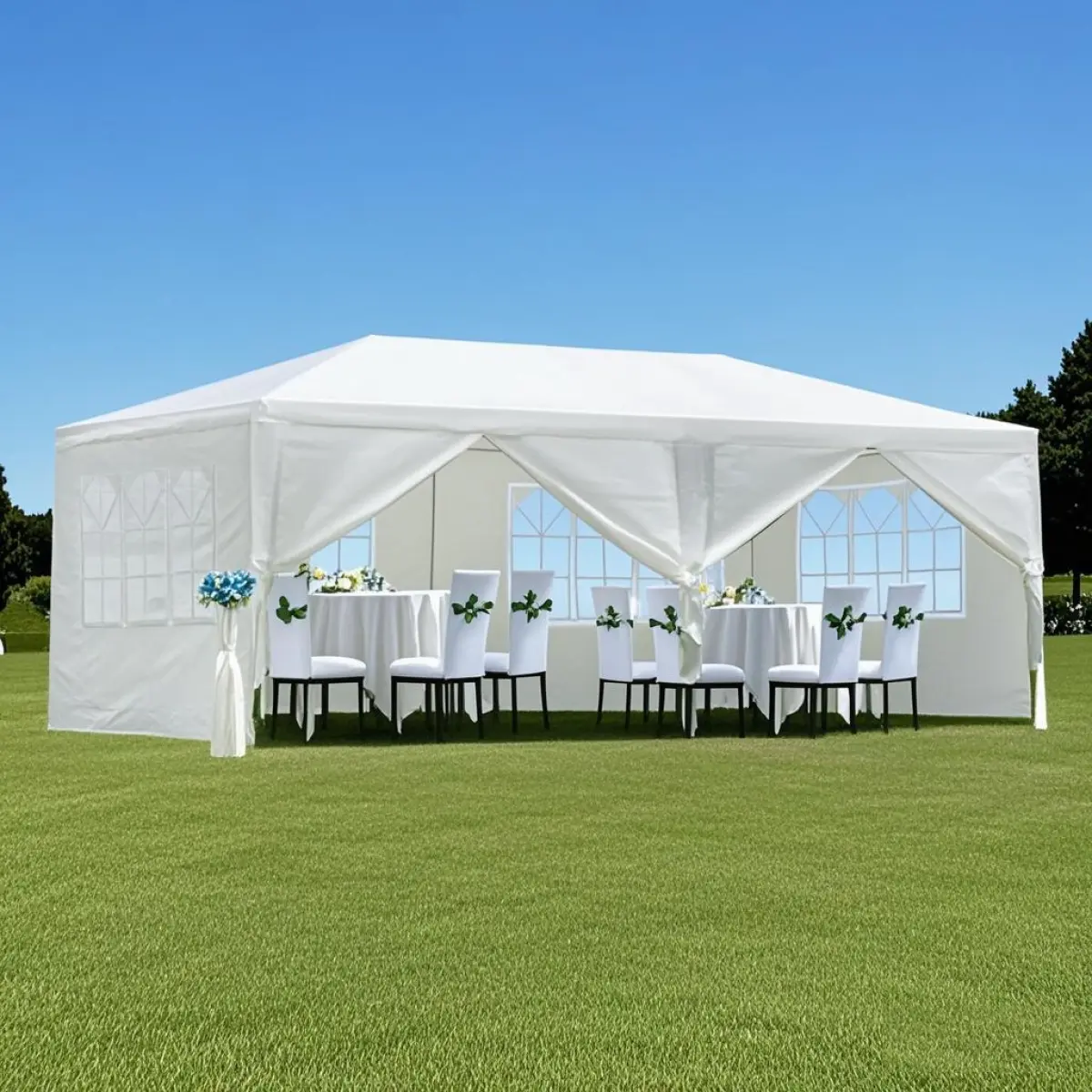10x20' Rectangular Outdoor Canopy Shelter Marquee - Iron Foldable Adjustable Patio Tent for Large Group Events with 6 Removable Sidewalls, Waterproof (Old SKU: W2185P192559), Wedding