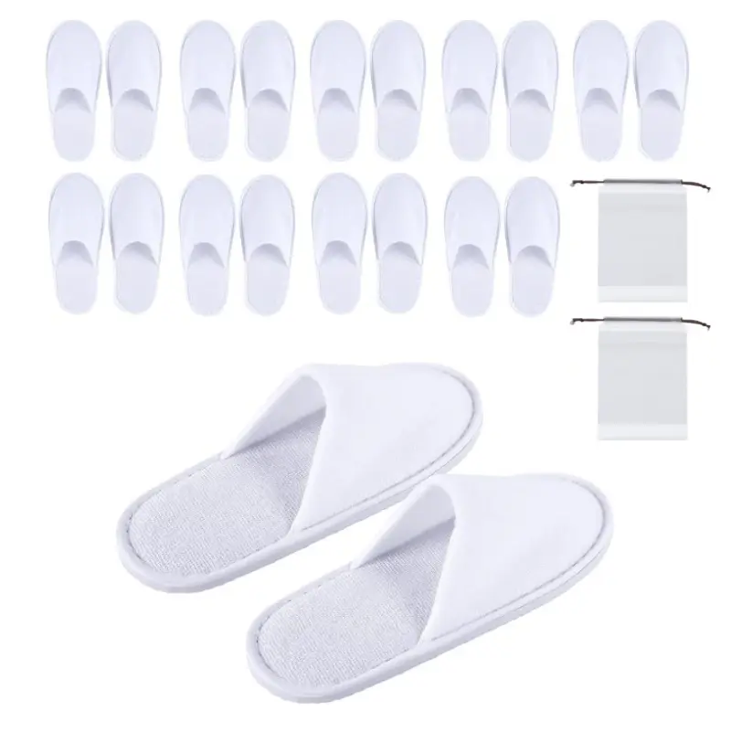 10-Pair Disposable Coral Fleece Slippers Set with Drawstring Bag, Suitable for Hotels, Home Use