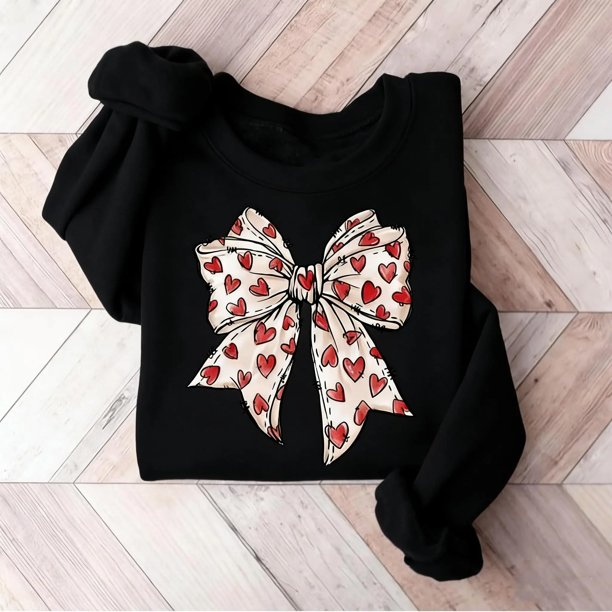 Coquette Valentine’s Day Heart Bow Sweatshirt – retro Valentine shirt with cute bow design, perfect girly gift and sweet outfit for the holiday.