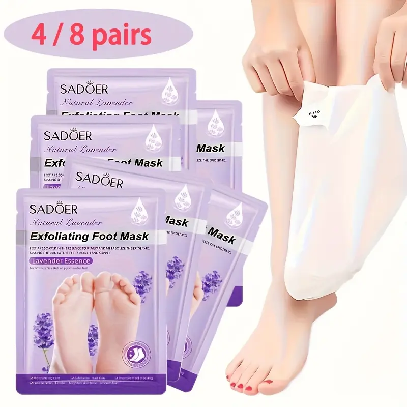 SADOER 4/8 Pairs Lavender Foot Mask - Smooth, Moisturizing, Exfoliating, Hydrating Nail Moisturizer for Home Travel, Independent Packaging, Easy Carry, Ideal Gift for Men Women