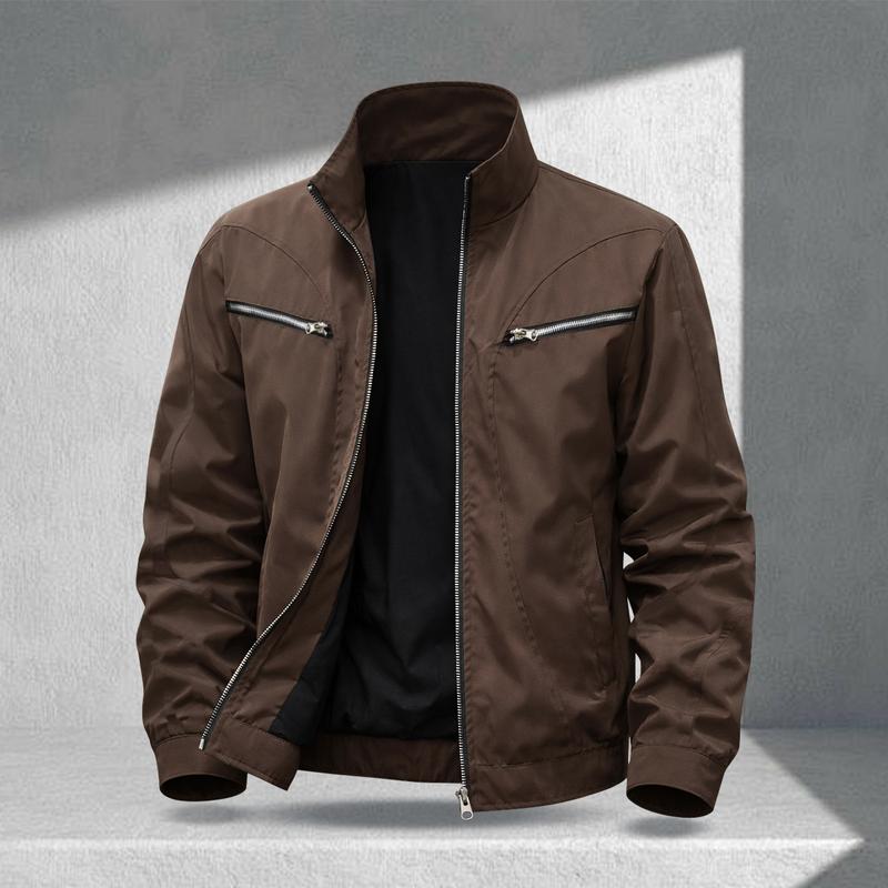Men's multi-color stand-up collar zipper pocket jacket, scratch-resistant and wear-resistant light and thin fabric, retro commuter style, daily street, workplace leisure adaptation, simple and versatile trend