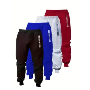 Trendy Tots, Boys' 4pcs Fashionable Letter Print Joggers - Comfy & Stylish Casual Sweatpants Youngsters, Perfect Fall, Perfect Outdoor