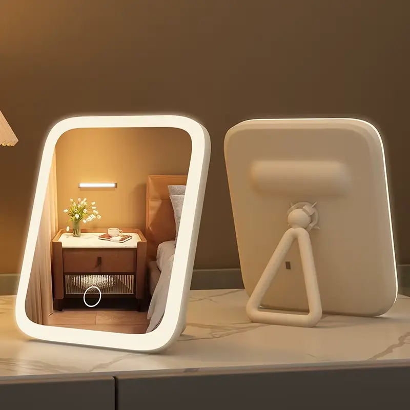 LED Smart Compact Portable Vanity Mirror with Built-in Lights - Multi-Functional Light-Emitting LED Handheld Mirror, Desktop Dressing Table Option, Student-Friendly for Haircare & Makeup, Room Decor Piece, Led Handheld Mirrors