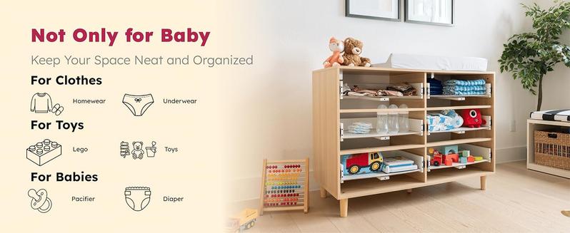 White Dresser for Bedroom, 6 Drawer Dressers with Solid Wood Legs, Baby Dresser for Nursery & Kids, Storage for Clothes and Baby Essentials