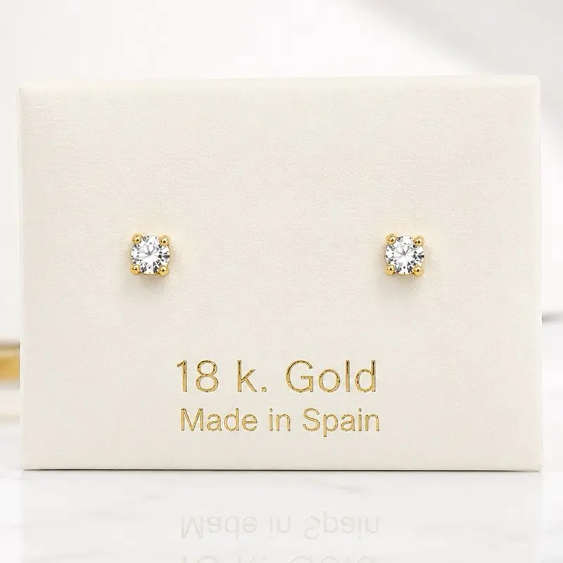 18K Solid Gold Diamond Stud Earrings