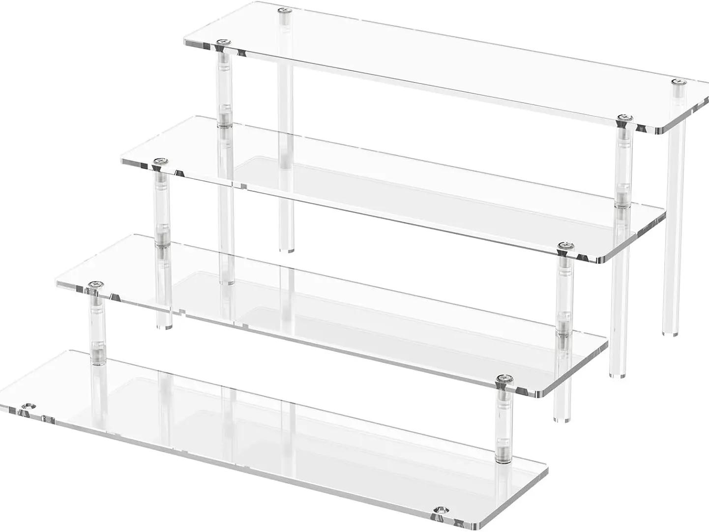 4-Tier Acrylic Display Risers - Black Adjustable Shelf Rack, Lightweight Home Organizer with Easy Installation, Accessory Display Container for Perfume, Action Figures