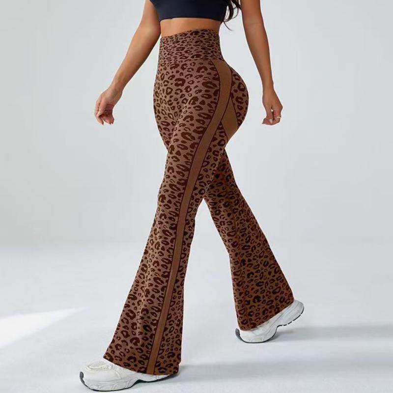 Women's Vintage Leopard Print High Waist Flared Leggings - Women's Yoga Pants -Waisted Yoga Leggings Tummy Control Bell Bottoms Fitted Trousers Y2K-Yoga, gym, and leisure sports-Women's High Waisted Yoga Flare Pants tight-fitting sportswear