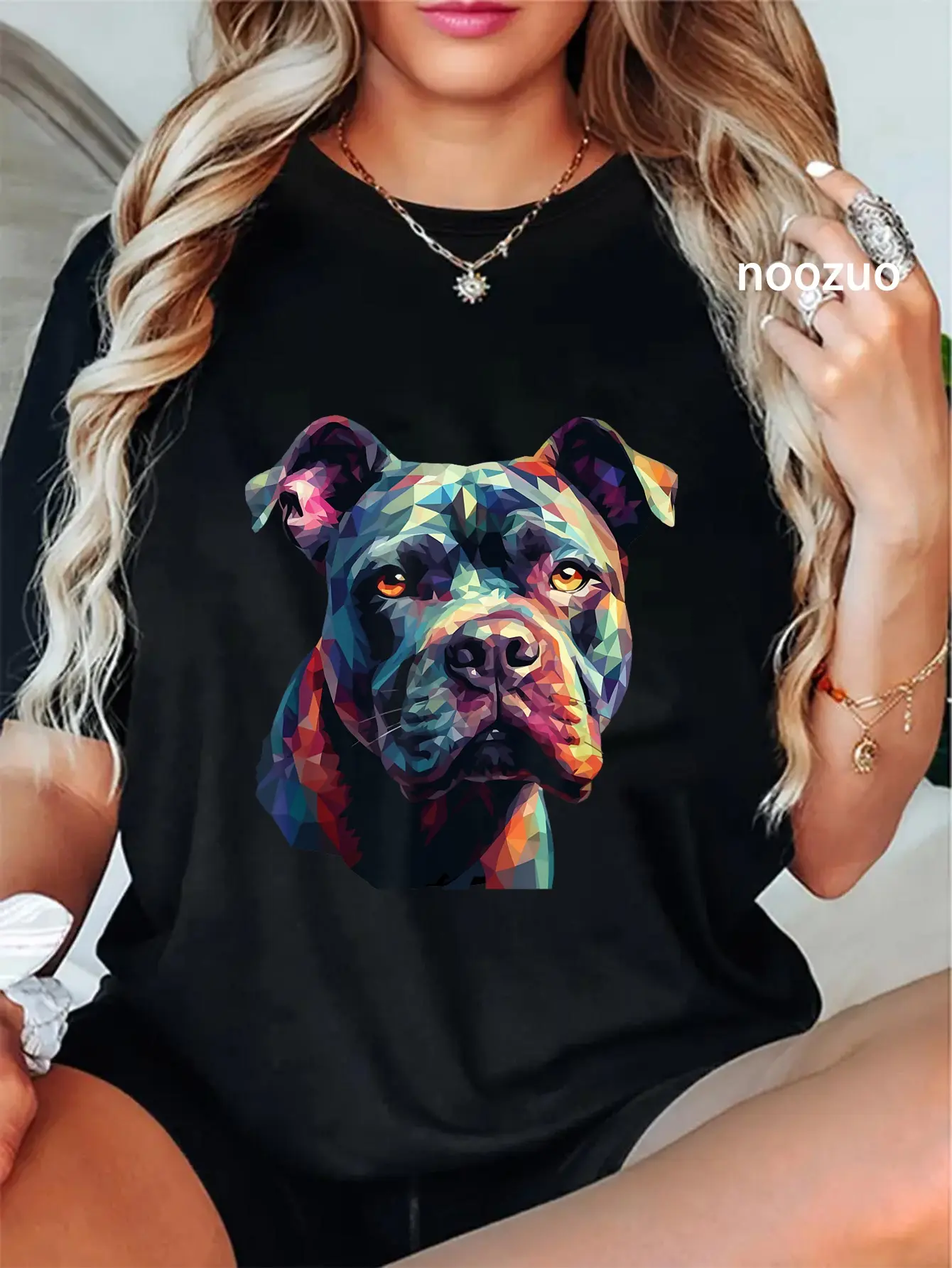 Women's 100% Cotton Vintage Short-Sleeve T-Shirt, American Bully Puppy Pop Art Graphic Top, Casual Everyday Tee, Tops, Shortsleeve
