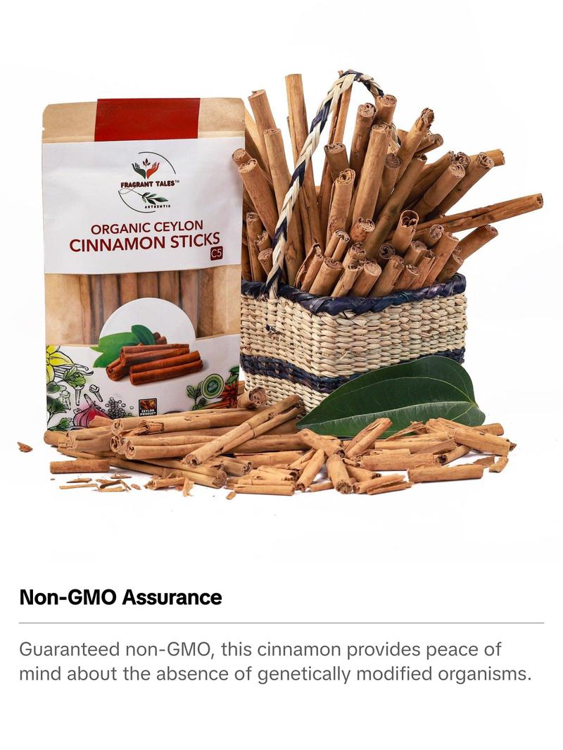 Premium Organic Ceylon Cinnamon Sticks - 2 oz (56g)( 7 - 9, 5" sticks), True Ceylon, USDA Certified, Non-GMO, Gluten-Free, Pure Sri Lankan Cinnamon for Cooking & Baking Premium Organic Ceylon Cinnamon Sticks - 2 oz (56g)( 7 - 9, 5" sticks), True Ceylon, USDA Certified, Non-GMO, Gluten-Free, Pure Sri Lankan Cinnamon for Cooking & Baking