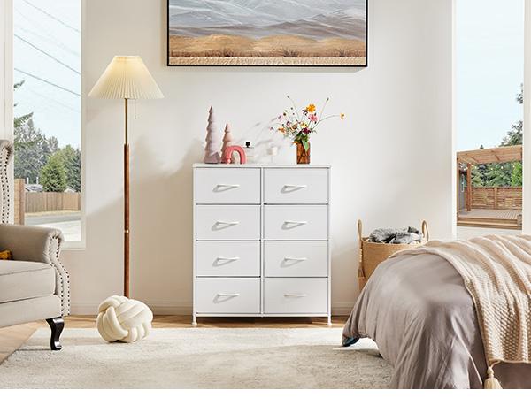 Sweet Furniture S - 8 Drawers Dresser Organizer Storage Drawers Fabric Storage Tower, Chest of Drawers with Fabric Bins, Steel Frame, Wooden Top