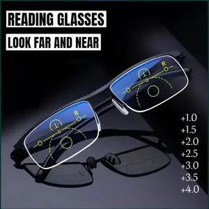 I Pay Bifocal Progressive Multifocal Metal Semi-Rimmed Reading Glasses, Classic and Stylish, Two-in-One Use