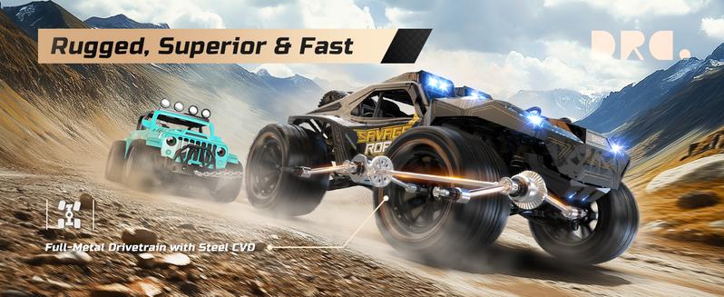 DEERC 1:14 Crawler RC Car, 48Kph High Speed RC Truck with LED Headlight, Offroad 4x4 2.4Ghz Remote Control Car, 2 Batteries, 40 Mins Running Time