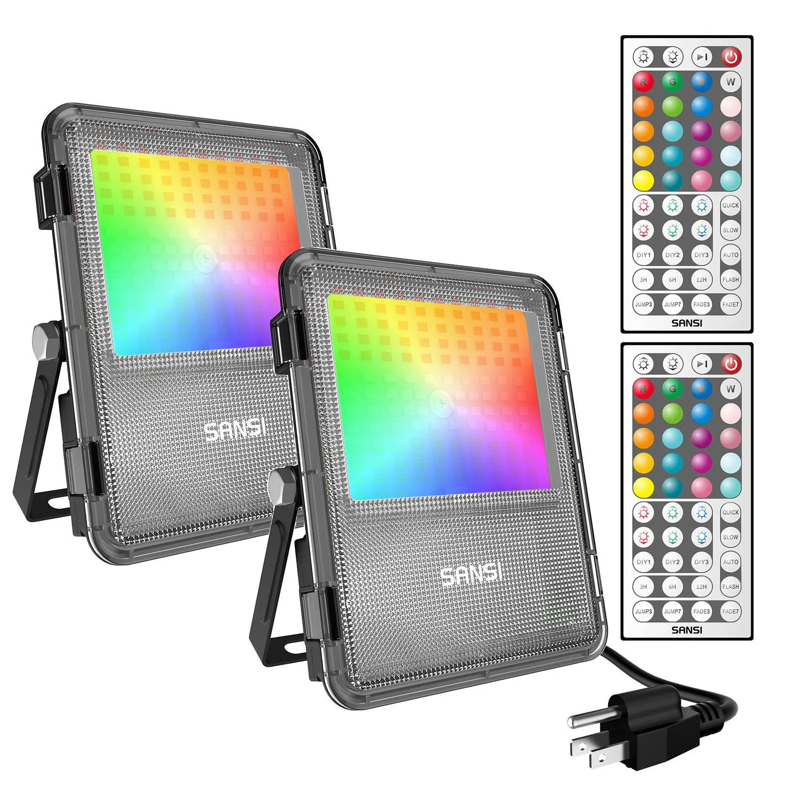 SANSI RGB LED Outdoor Waterproof Spot/Flood Lights (2-Pack), 40-160W Remote Controlled Lights, Energy-Efficient IP66 Exterior Lighting, Ideal for Pool Parties, Outdoor Landscape Flood & Spot Lighting, Spotlights