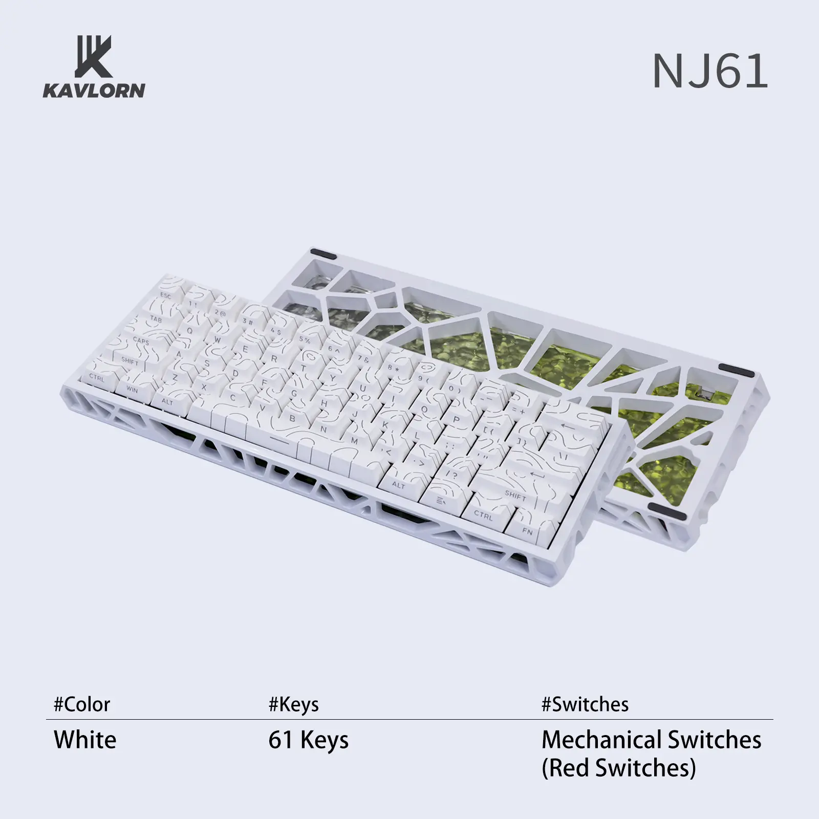 NJ61 60 Percent Mechanical Keyboard with Hollow Frame, Topographic PBT Keycaps, RGB Lighting, 1000Hz Polling Rate Red Linear Switch, Wired Custom for PC Gaming Keyboards & Desk Setup, 60 Percent Keyboard