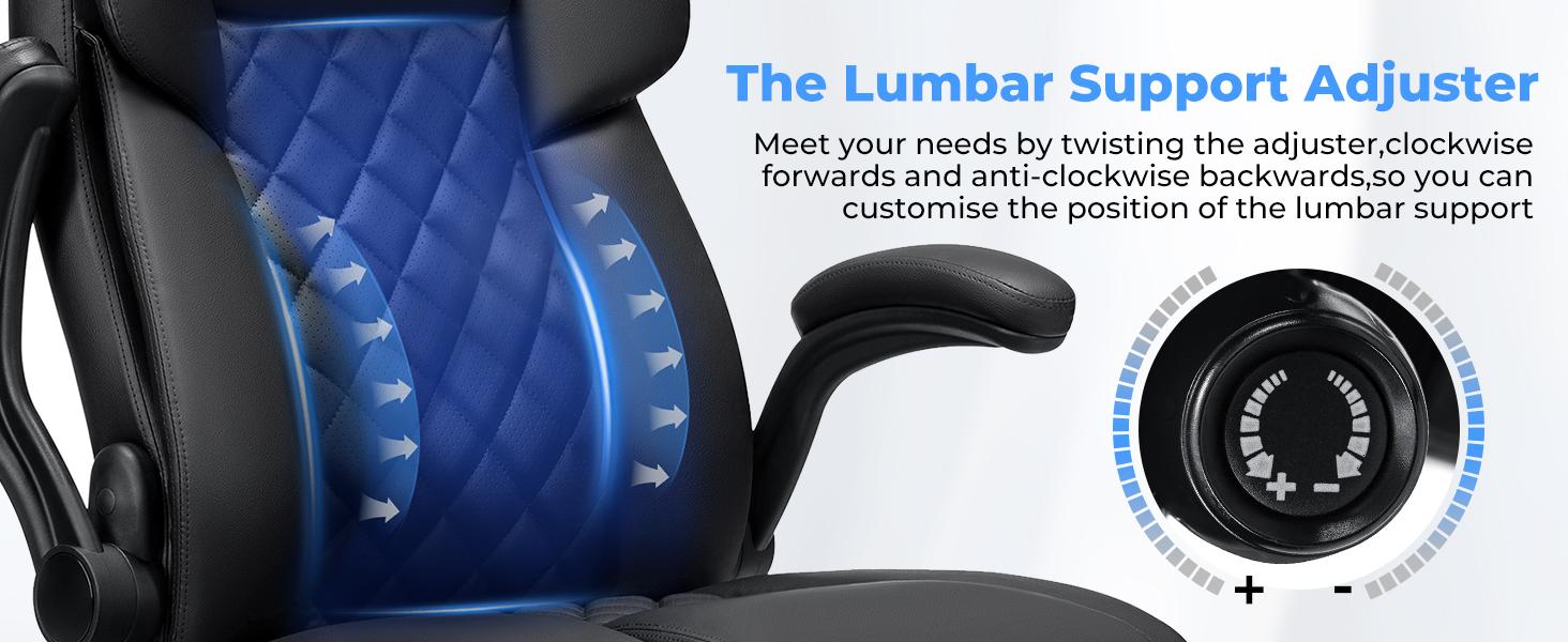 Big and Tall Office Chair 450lbs Heavy Duty Ergonomic Executive Desk Chair with Adjustable Lumbar Support High Back Home Computer Leather Chair with Padded Flip-up Arms for Heavy People Black