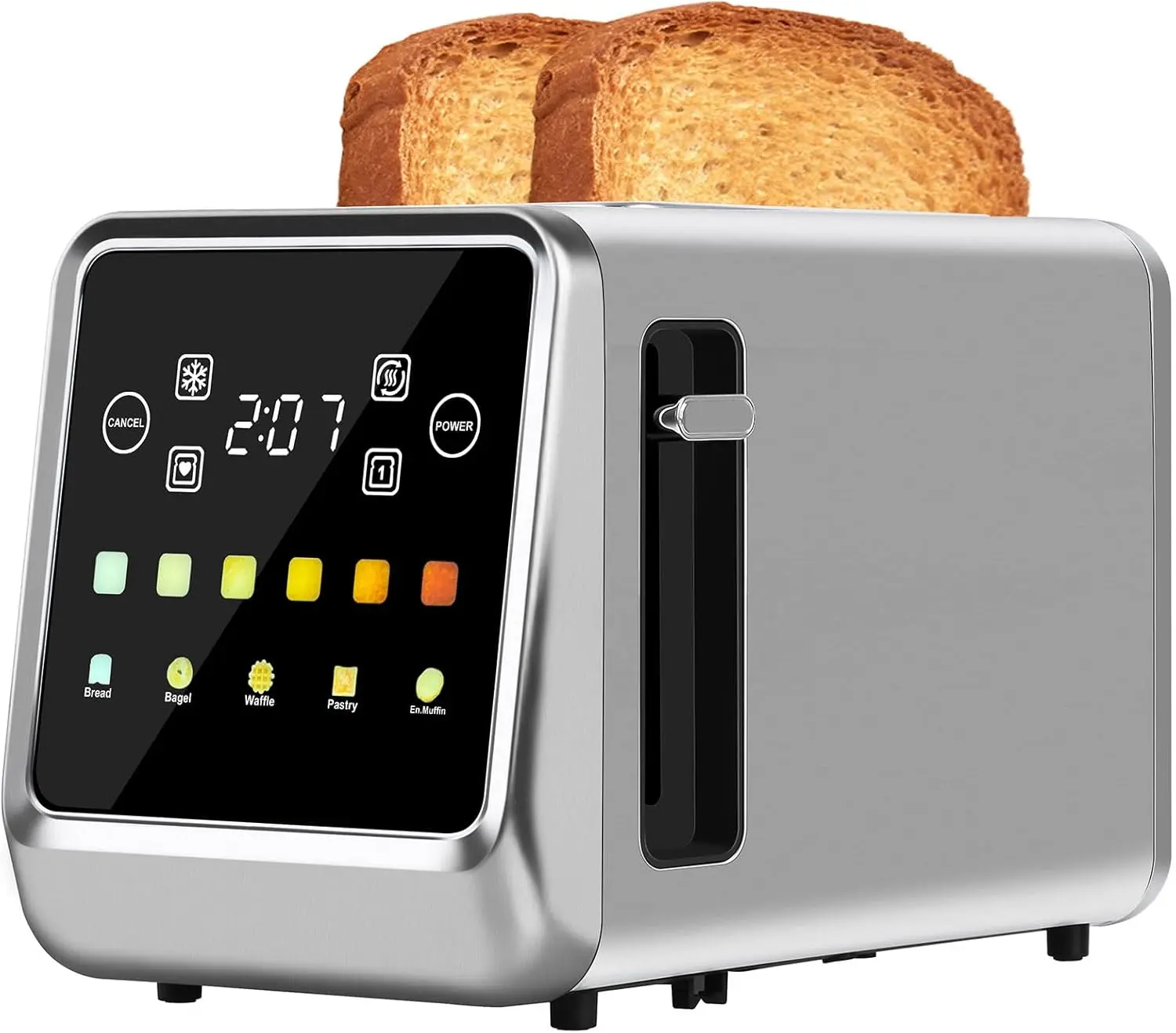 Touch Screen Toaster 2 Slice, Bagel Toaster with LCD Display, Stainless Steel Smart Digital Toasters with Single Slot Toasting,Memory Function Kitchen Appliances Multifunction