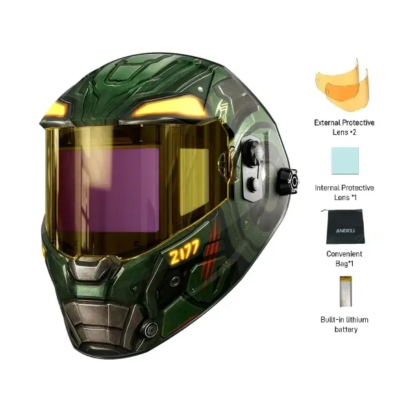 ANDELI True 180° Panoramic Auto-Dimming Welding Mask - Upgraded Optical Clarity, 4.53×3.23in Extra-Large Window, Side-View Function, Solar-Rechargeable Build-in-Lithium Battery Cells, 4 Modes, 560g Lightweight Weldingmask