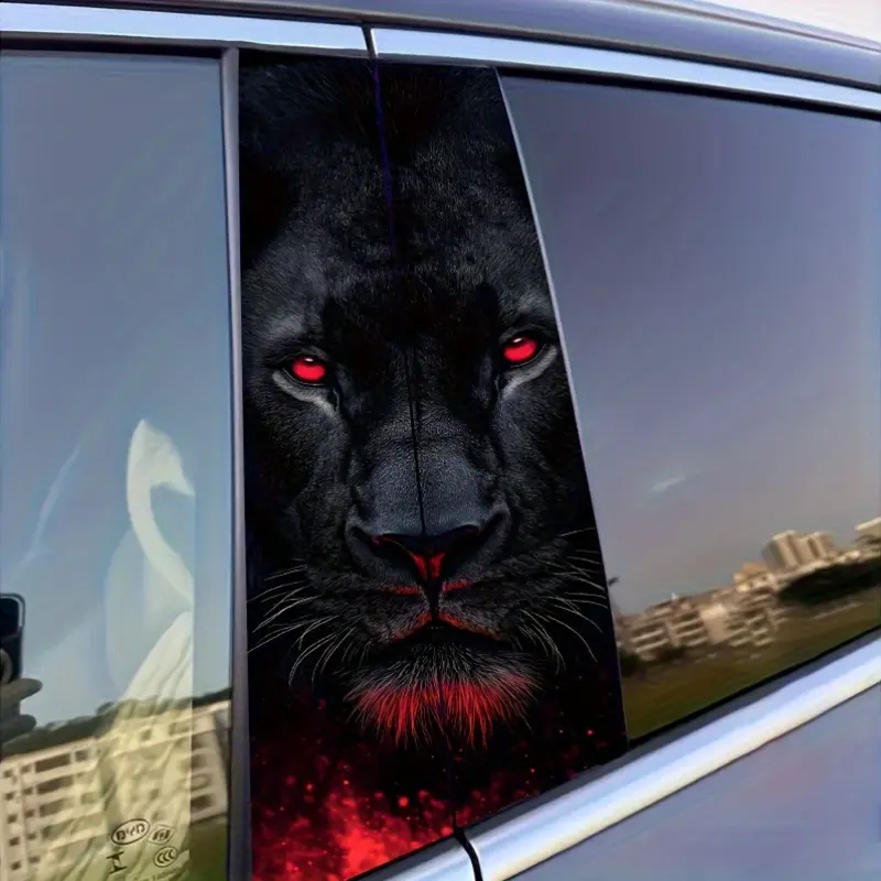 2-Pack Red Eyed Black Lion Pattern Car Decals, Car Window Decals, Waterproof Self-Adhesive Scratch Resistant Stickers, DIY Automotive Exterior Decor for Car B-Pillar, Fits Glass & Metal Surfaces