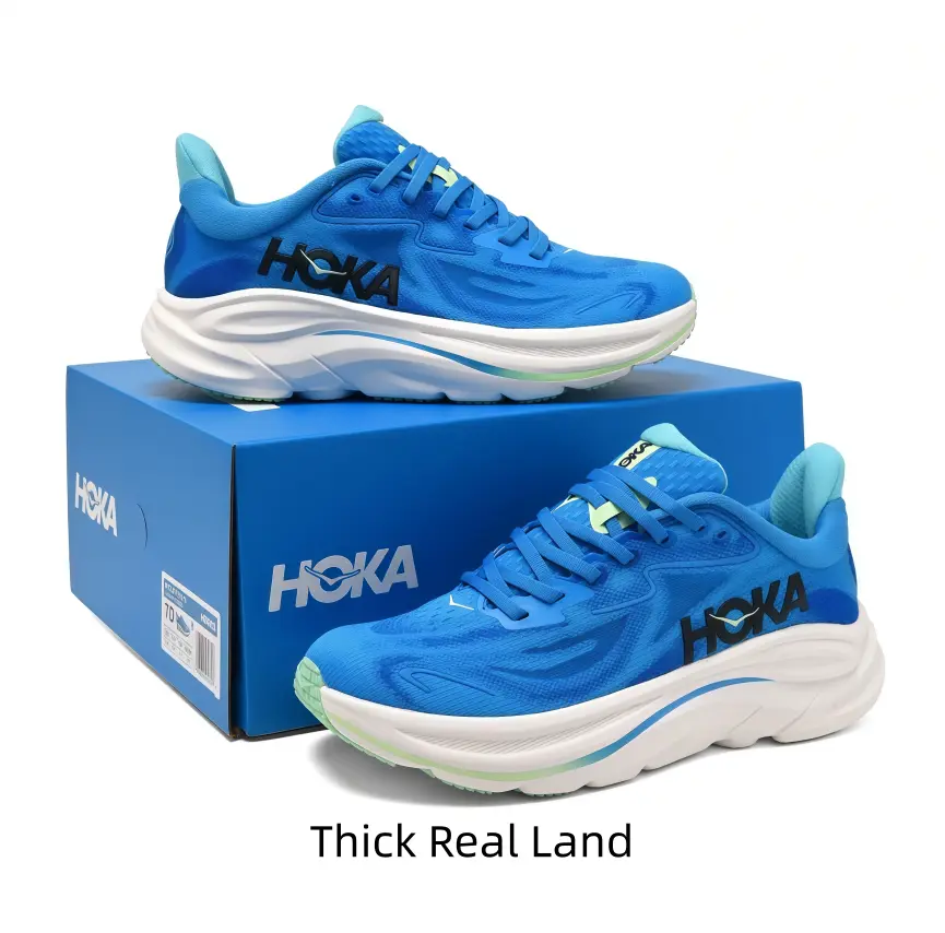 Bright blue lightweight running shoes with thick wave-shaped cushion midsole, textured breathable mesh upper maximizes airflow to keep feet dry during long workouts. The layered white sole delivers steady reboun