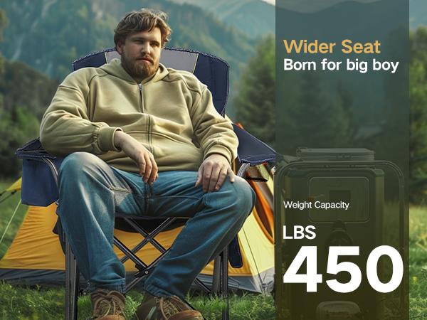PHIVILLA Oversized Camping Folding Chair with Cooler Bag Support, 450 LBS Steel Frame, Collapsible, Portable for Lawn Outdoor Use