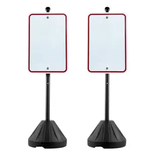 【Summervibes】VEVOR Portable Sign Post,  , 5 ft Cast Iron Sign Post Holder with Hard Plastic Base & Wheels,  Movable Parking Sign Stand for No Parking Street Signs, Handicap Parking Sign,  with Base, Bolts Nuts, Black