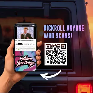 Rickroll QR Code Funny Prank Vinyl Car Decal – Scan Me QR Code Takes You to “Never Gonna Give You Up” – Viral Internet Meme Sticker for Car Window Laptop Tumbler – Classic Rickroll Joke