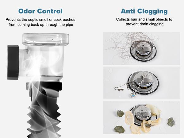 Hibbent Bathroom Sink Drain Kit, Flexible P-Trap Drain Pipe with Pop Up Stopper, Expandable Bathroom Sink Pipe Replacement with 2 Adapters, Fits 1-1/4'', 1-1/2'', 2" Holes, Hair Catcher, Chrome