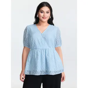 【Summer Turn-Up】【Essential】BlOOMCHIC Plus Size Floral Cut Fabric Stretchy Waist Flared Blouse [M-6X] 2026 Summer Pick for Mother's Day,summervibes