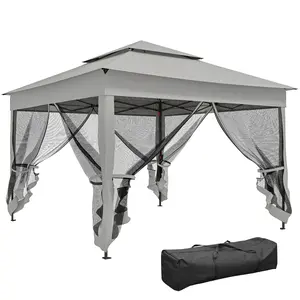 Outsunny 11' x 11' Pop Up Canopy, Outdoor Patio Gazebo Shelter with Removable Zipper Netting, Instant Event Tent w/ 114 Square Feet of Shade and Carry Bag for Backyard, Garden, Light Gray