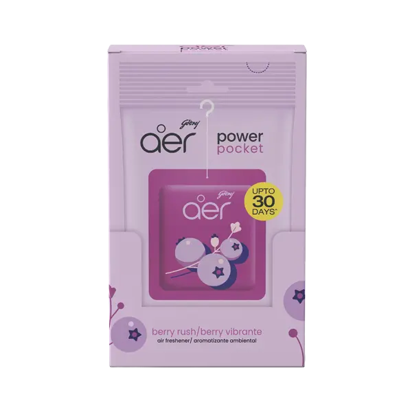 Godrej Aer Power Pocket Hanging Home Air Freshener - Berry Rush Fragrance, Pack of 6