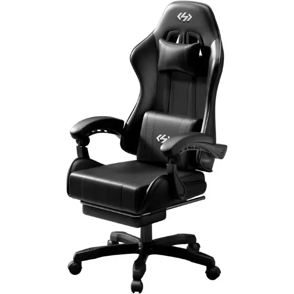 Gaming Chair, Ergonomic Computer Office Chair with Lumbar Support Footrest Headrest, Ecofurnix  Height & Backrest Angle Video Gamer Chair, PU Leather, 360° Swivel use massage Desk chair Executive High Back Executive Office Chair Mesh Reclining