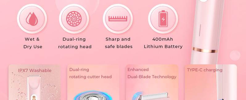 Dual Head Bikini Shaver for Women, Painless 2-in-1 Electric Body Hair Remover, Viral Portable Precision Water Proof Trimmer for Sensitive Areas, Rechargeable Mini Razor for Smooth Skin
