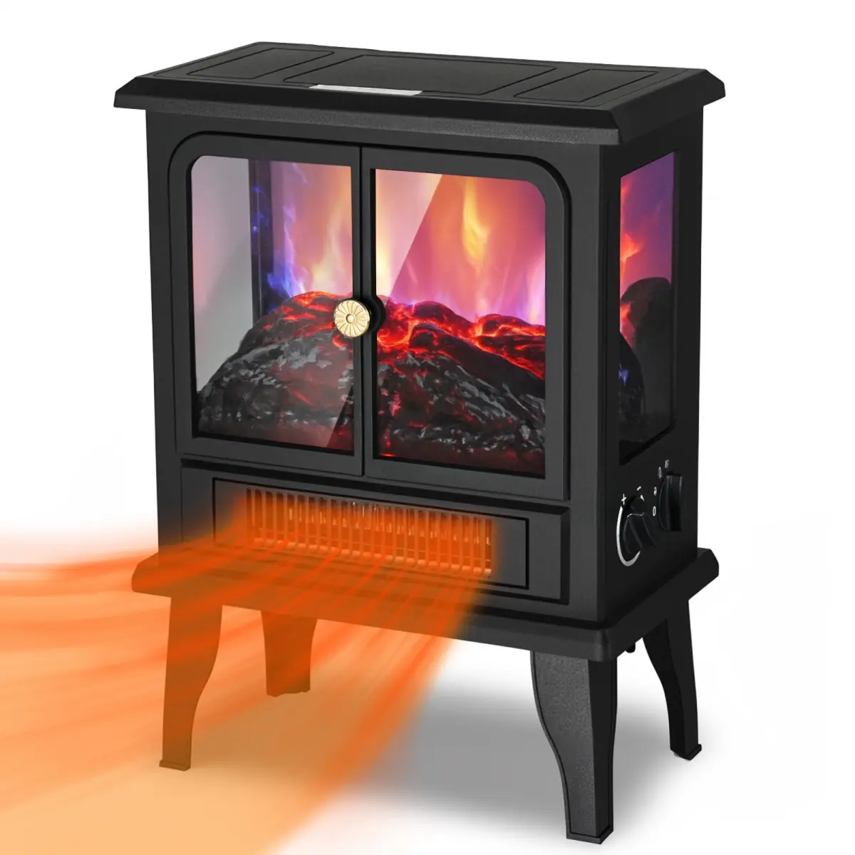 Lifeplus FP201S-T3-A2 1500W Power Electric Infrared Space Heater - 3Sec Heat Boost Fast Heating, 3D Flame Glow Fireplace Look, Overheat Guard, Cool-Touch Exterior, 14x8.1x18.9in, 6.6lb, Ideal for Bedroom Relaxation