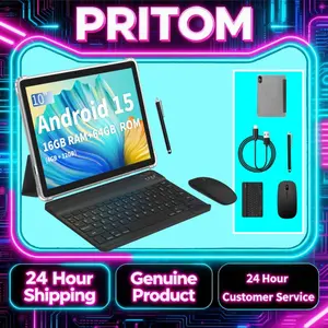 [New Upgrade] PRITOM 2026 Android 15 Tablet 10.1" 16G(4+12) RAM 64GB Storage Full Bundle with Keyboard Mouse Case and Stylus Perfect Valentine’s Day Gift
