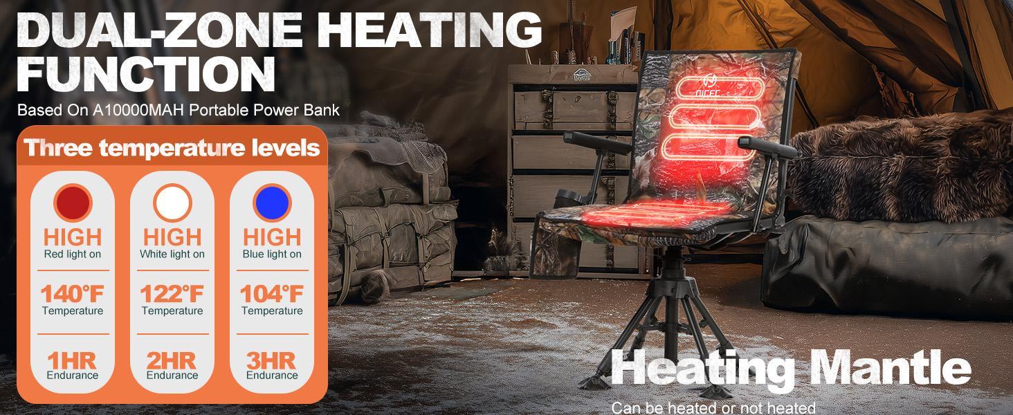 Heated Swivel Hunting Blind Chair - 360° Silent Swivel, 4-Legs Height Adjustable, Portable Ground Hunting Chair