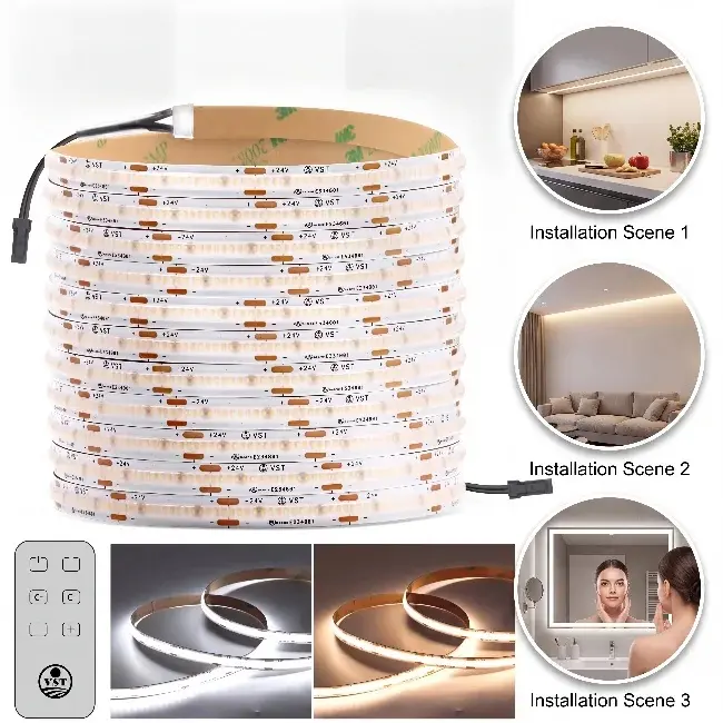 VST 16.4ft COB LED Strip Lights, 24V UL-Listed CCT 2700K-6500K Dimmable Tape Lighting with 93 CRI, 2400 Super Bright LEDs, ETL-Listed 60W Driver & Remote Controller
