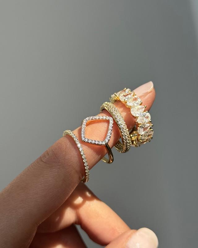 PAVOI 14K Gold Plated Solid 925 Sterling Silver CZ Simulated Diamond Stackable Ring Eternity Bands for Women